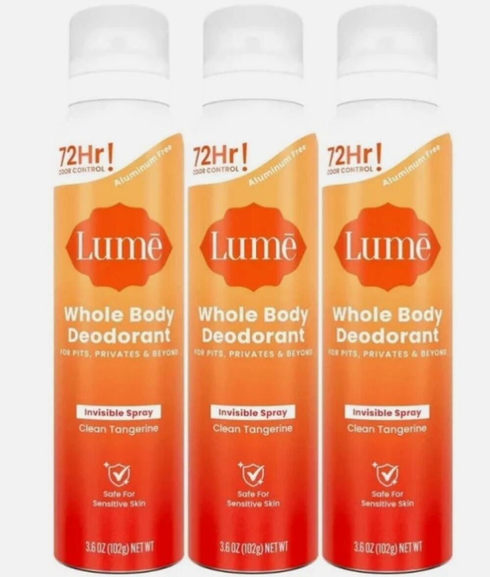 3 Pack Lume Whole Body Deodorant Clean Tangerine Invisible Spray 3.6oz